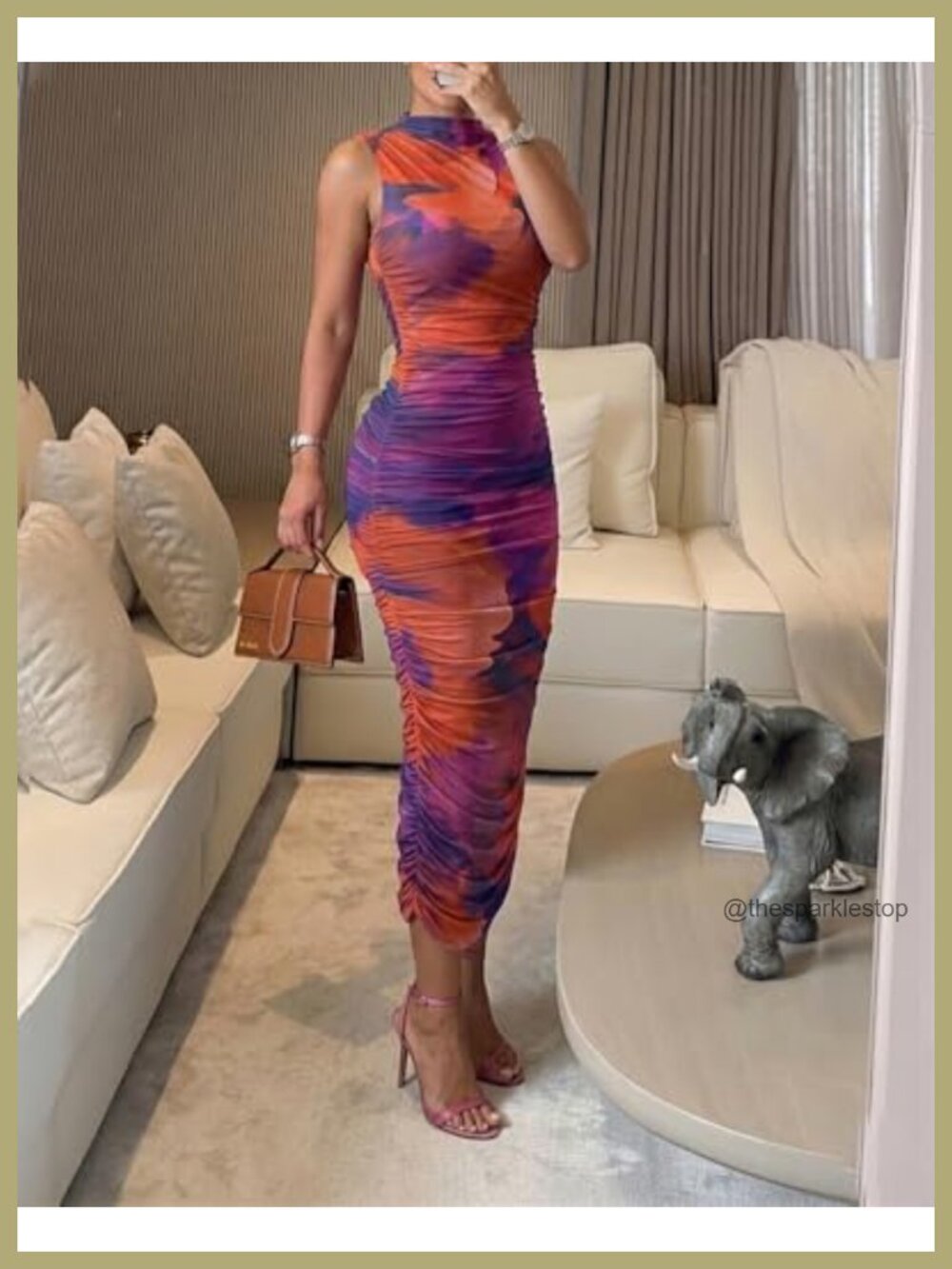 Women's Floral Mesh Midi Bodycon Dress Sleeveless Mock Neck Ruched Summer - Picture 2 of 6